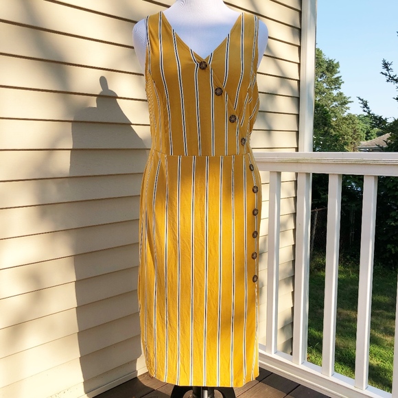 NWOT Yellow Planet Gold Striped Midi Dress - Picture 2 of 7